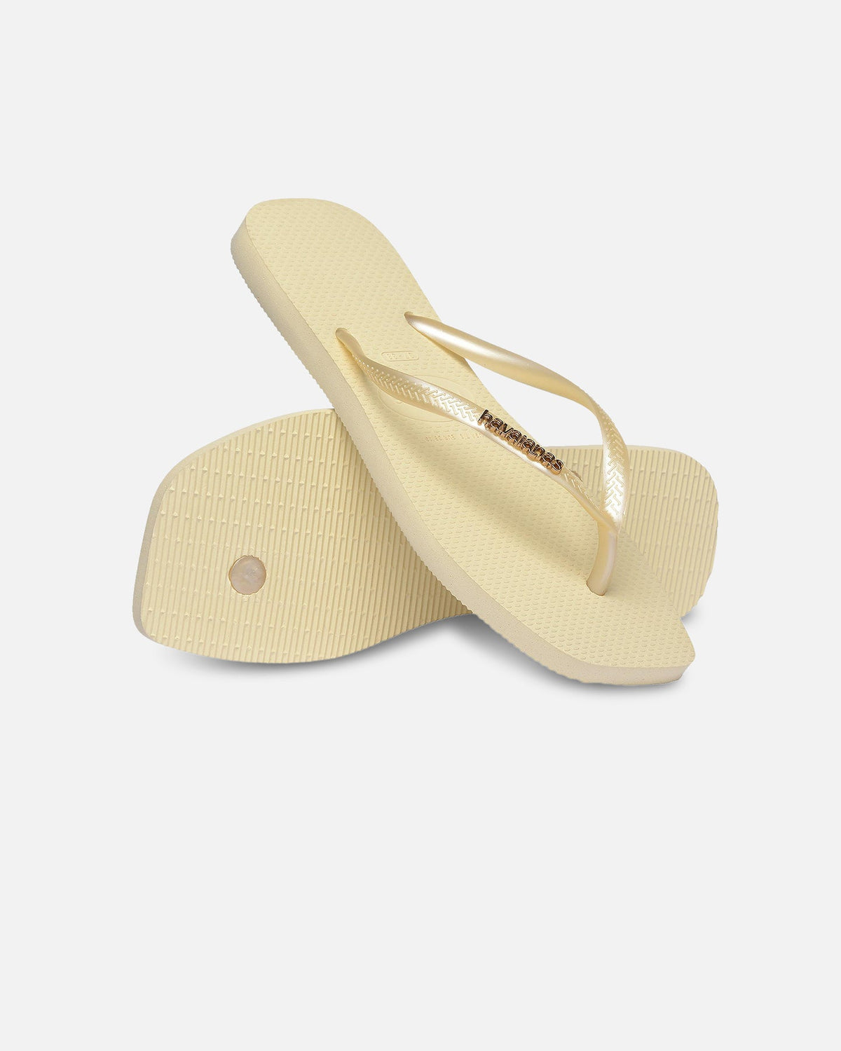 Havaianas Havaianas Women's Square Toe Logo Metallic Thongs Butter
