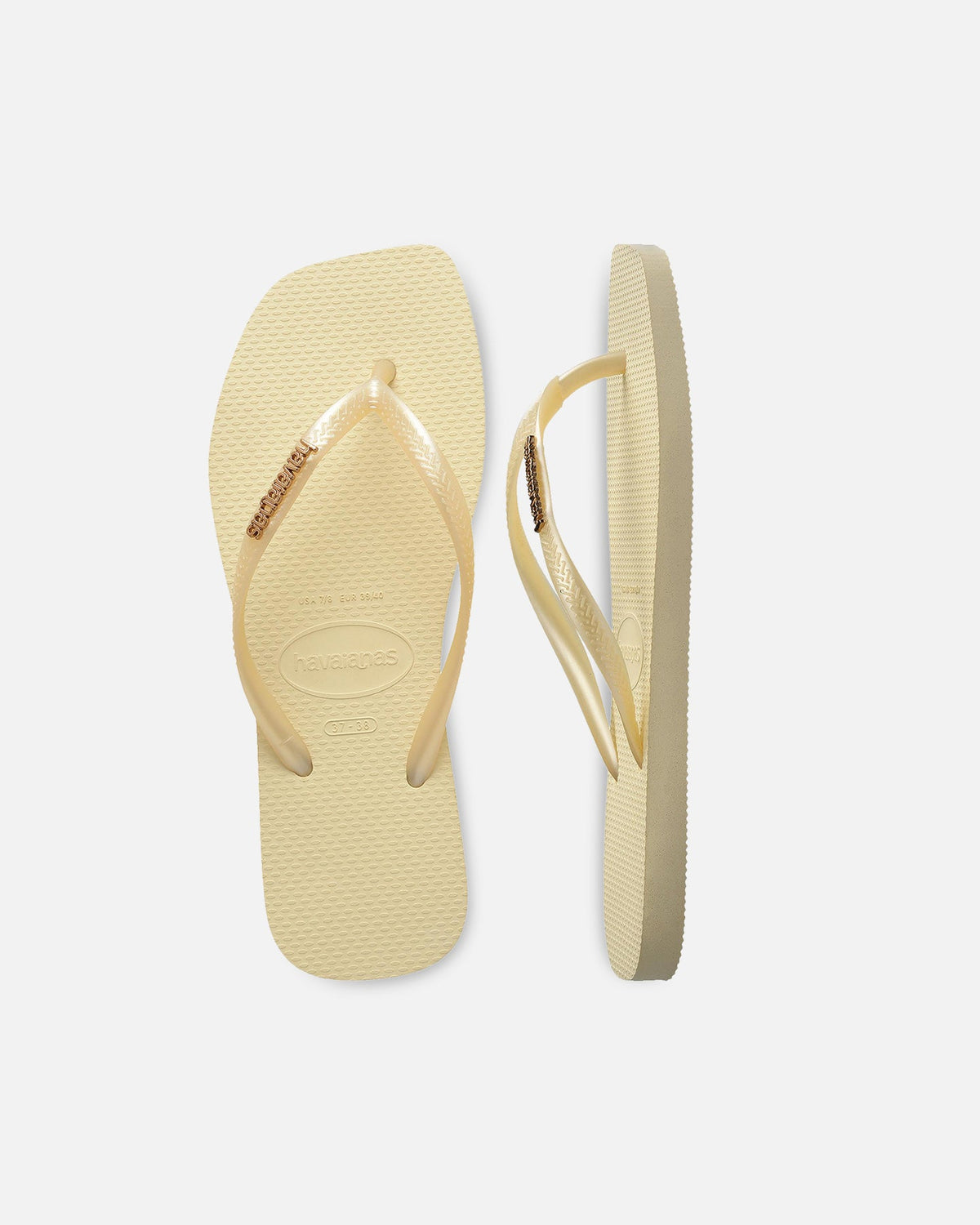 Havaianas Havaianas Women's Square Toe Logo Metallic Thongs Butter