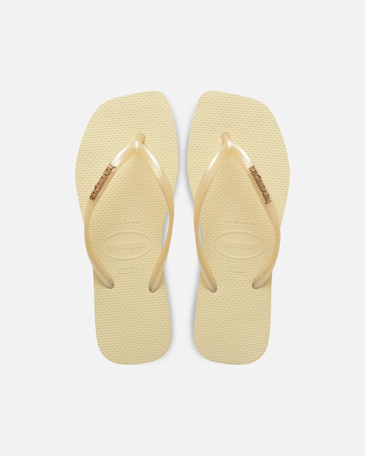 Havaianas Havaianas Women's Square Toe Logo Metallic Thongs Butter
